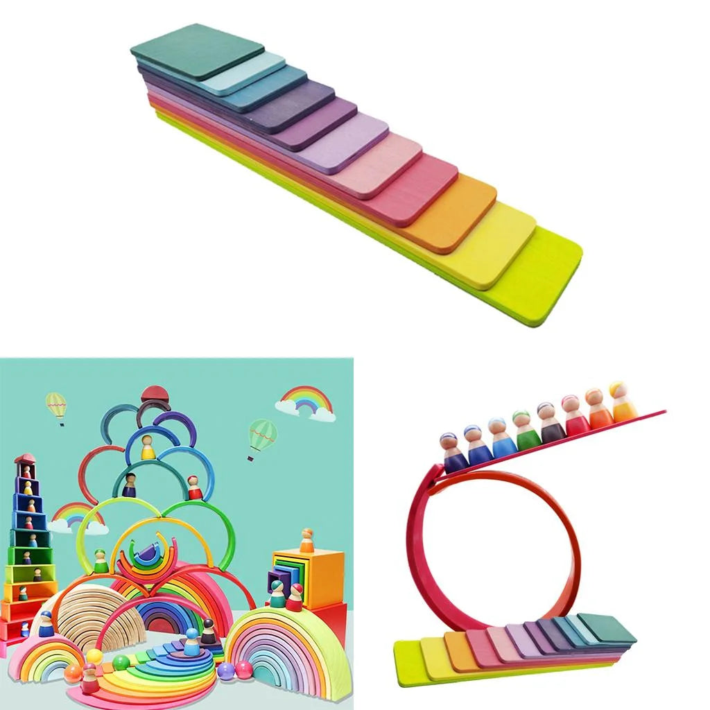 11pcs Wooden Rainbow Stacking Game Building Blocks C588673