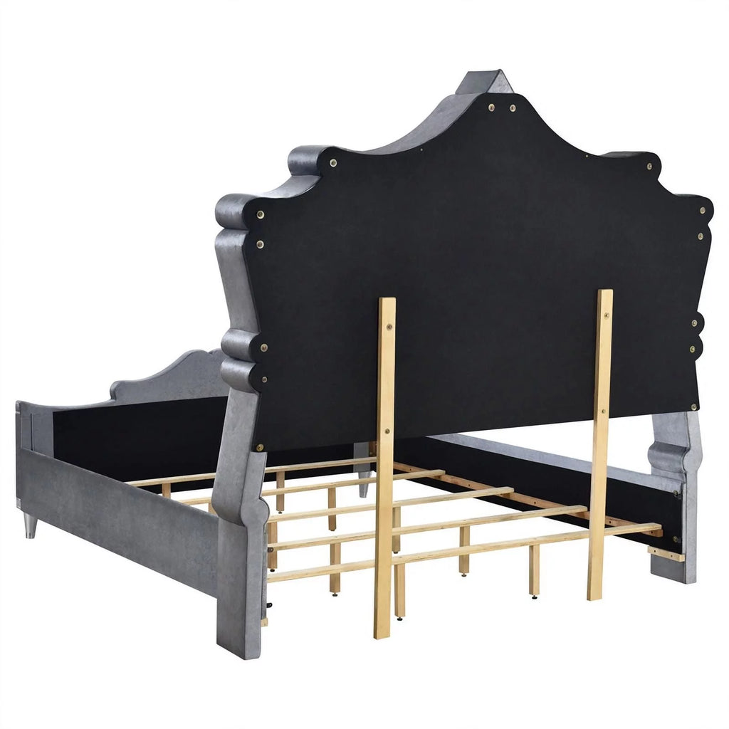 4-Piece Velvet Upholstered Eastern King Bedroom Set in Gray V729336