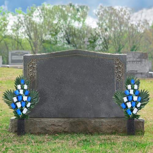 2 Sets Artificial Cemetery Flowers with 2 Long Nail Vases (18 Heads) C30676