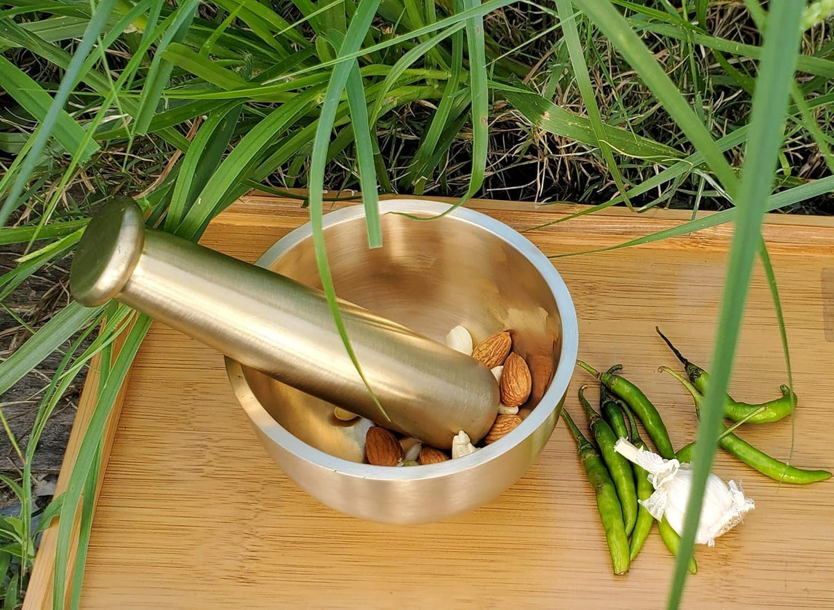 Brass Mortar Pestle Set, 4.5 Inches Q992