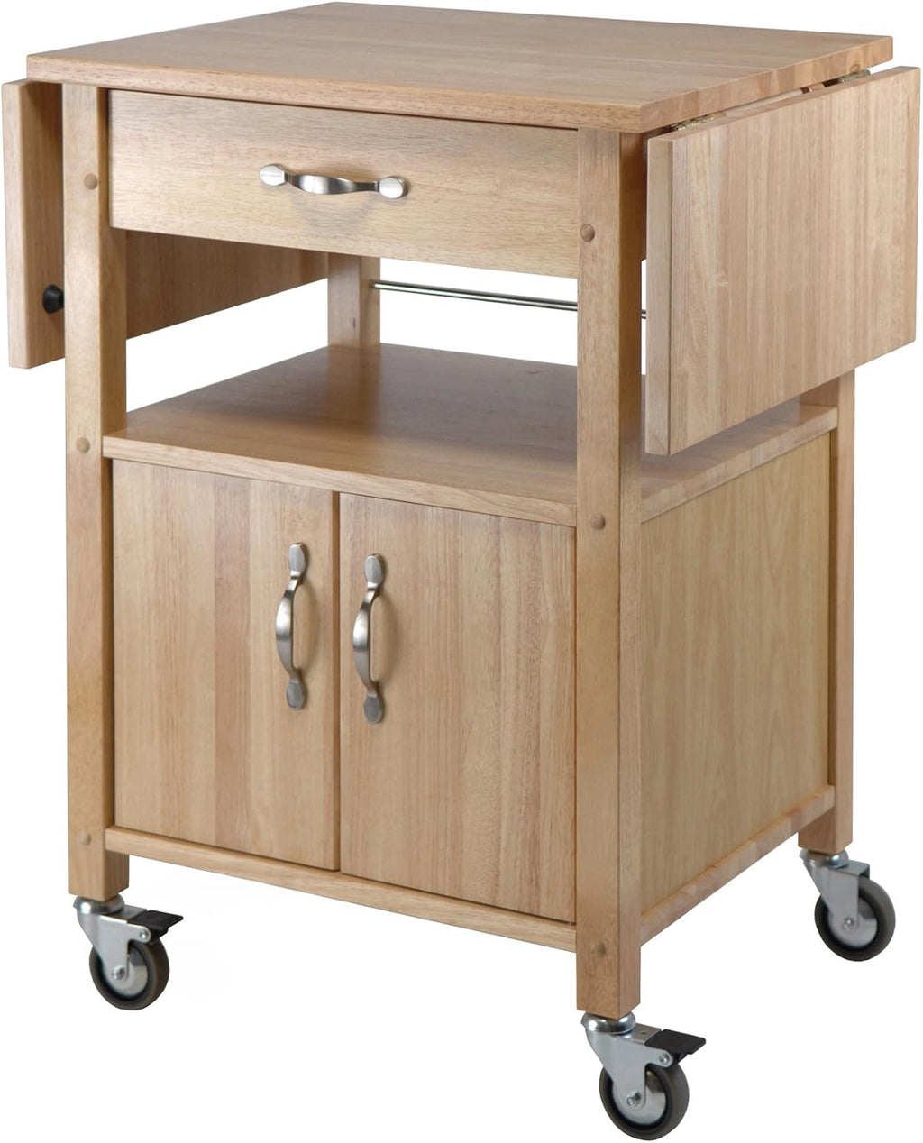 Natural Wood Drop-Leaf Kitchen Cart & Stool T5121