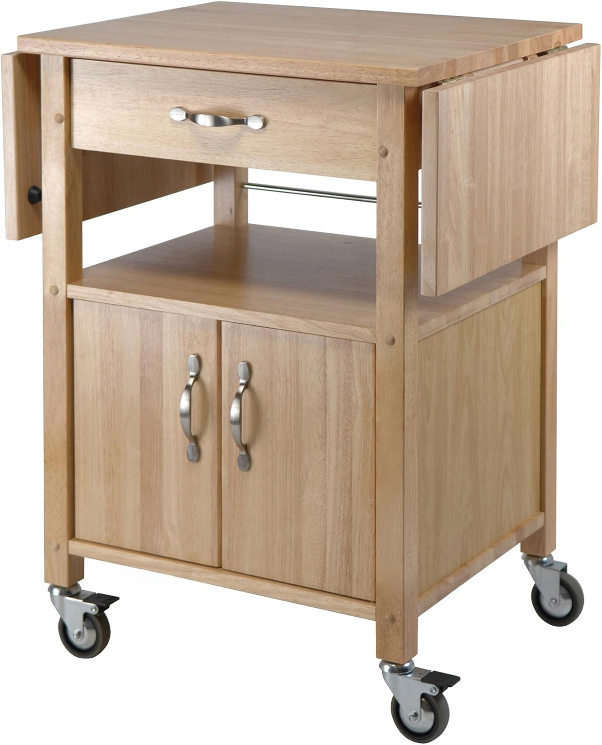 Natural Wood Drop-Leaf Kitchen Cart & Stool T5121