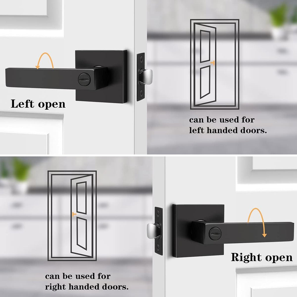 Matte Black Privacy Door Levers with Square Rosette Q77025