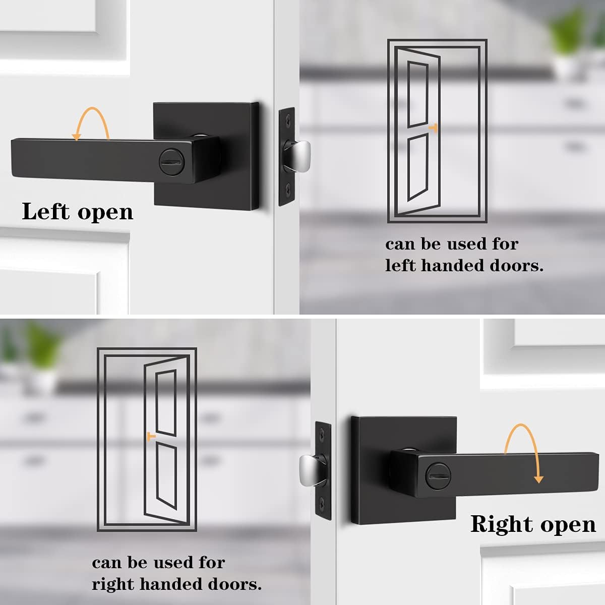 Matte Black Privacy Door Levers with Square Rosette Q77025