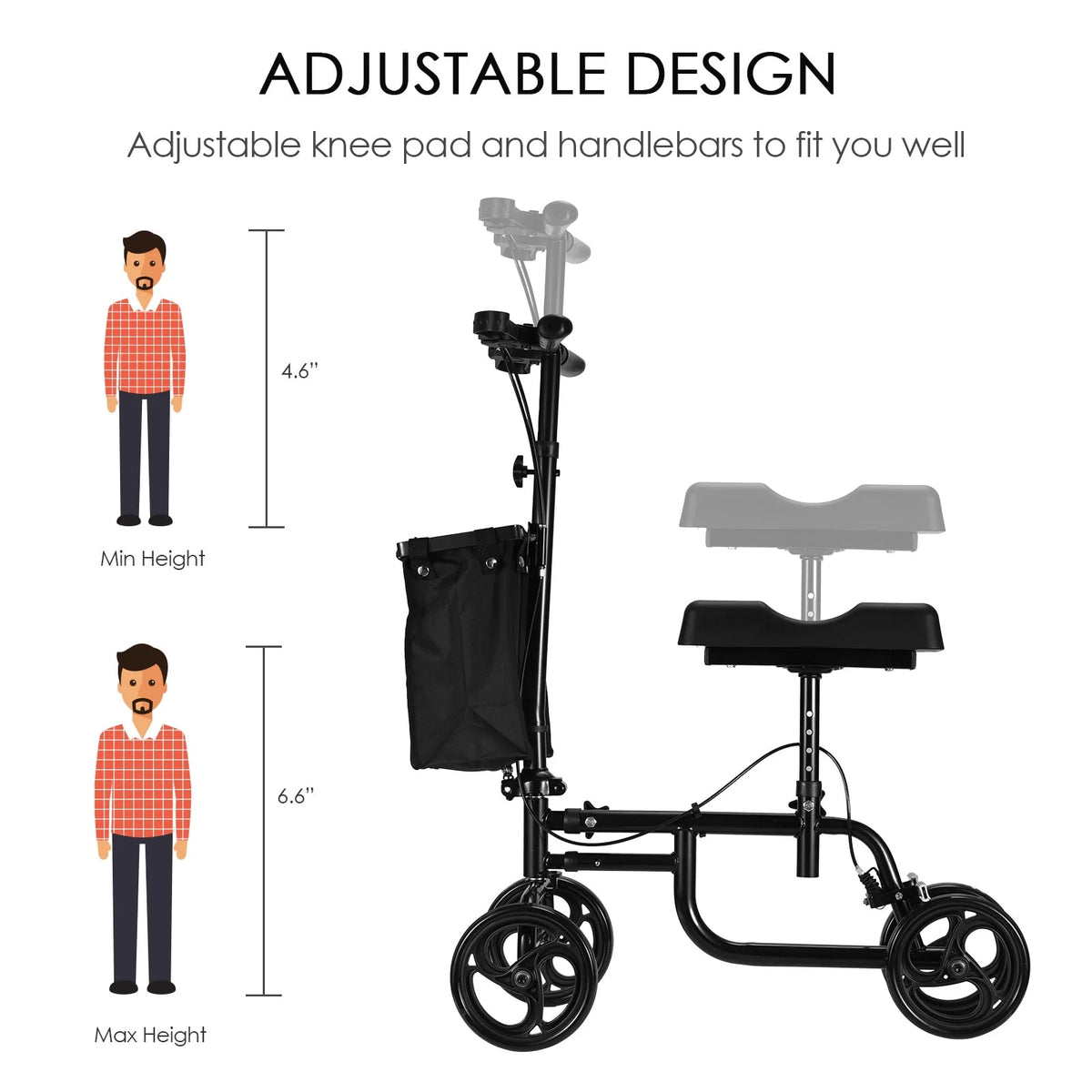 Steerable Knee Walker with Dual Braking System & Storage Basket Z484613