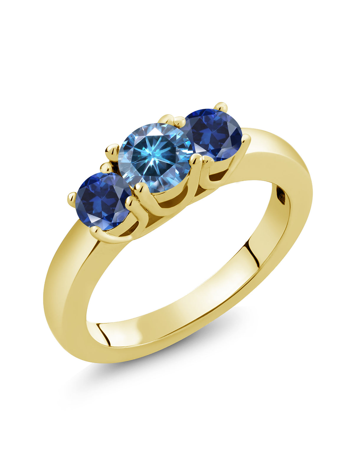 18K Yellow Gold Plated Silver Ring Persian Blue Moissanite Created Sapphire E368392