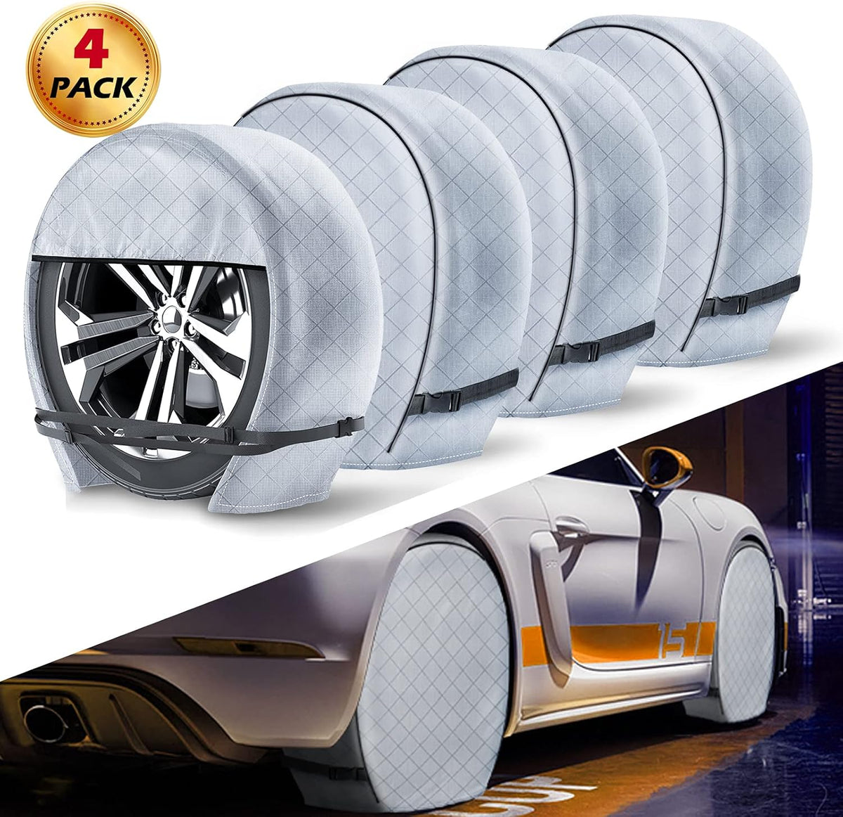 Waterproof Heavy Duty Vinyl RV Tire Covers Set of 4, Diameter 32" - 34.75", Black K5287