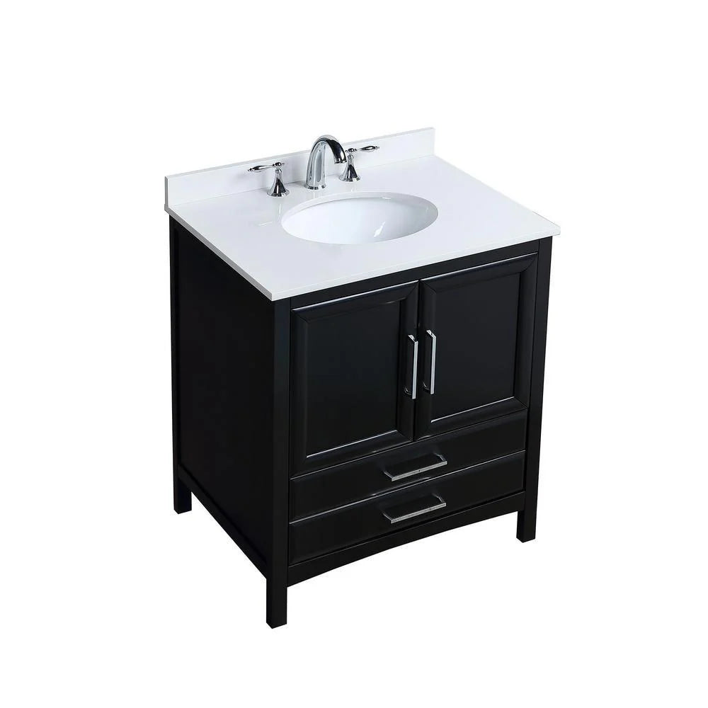 30 in. Espresso Bath Vanity with White Cultured Marble Top and White Basin Y24380