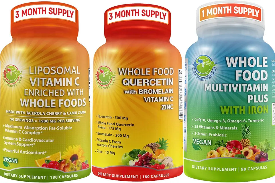 Quercetin with Bromelain Multivitamin Plus Iron and Liposomal Vitamin C Supplement W289081
