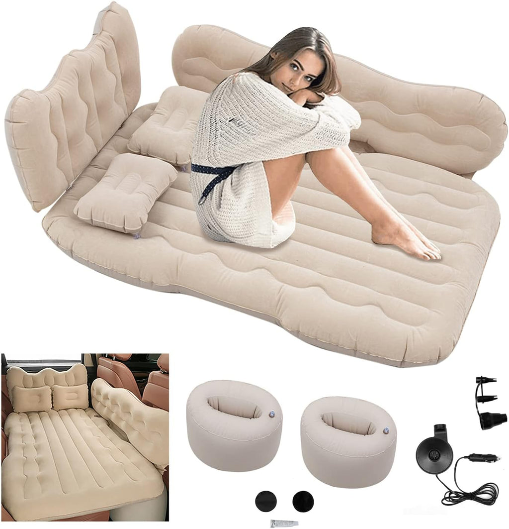 Beige Inflatable Car Air Mattress with Air Pump V685344