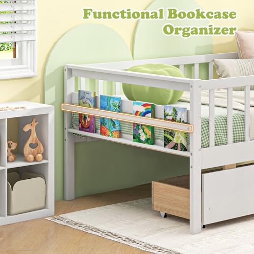 White Twin Wood Kids Bed with Storage Drawers X90657