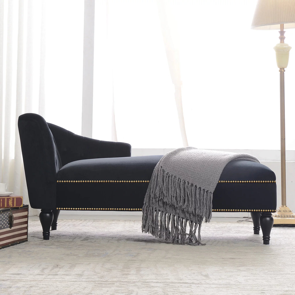 Black Velvet Button Tufted Chaise Lounge Z800