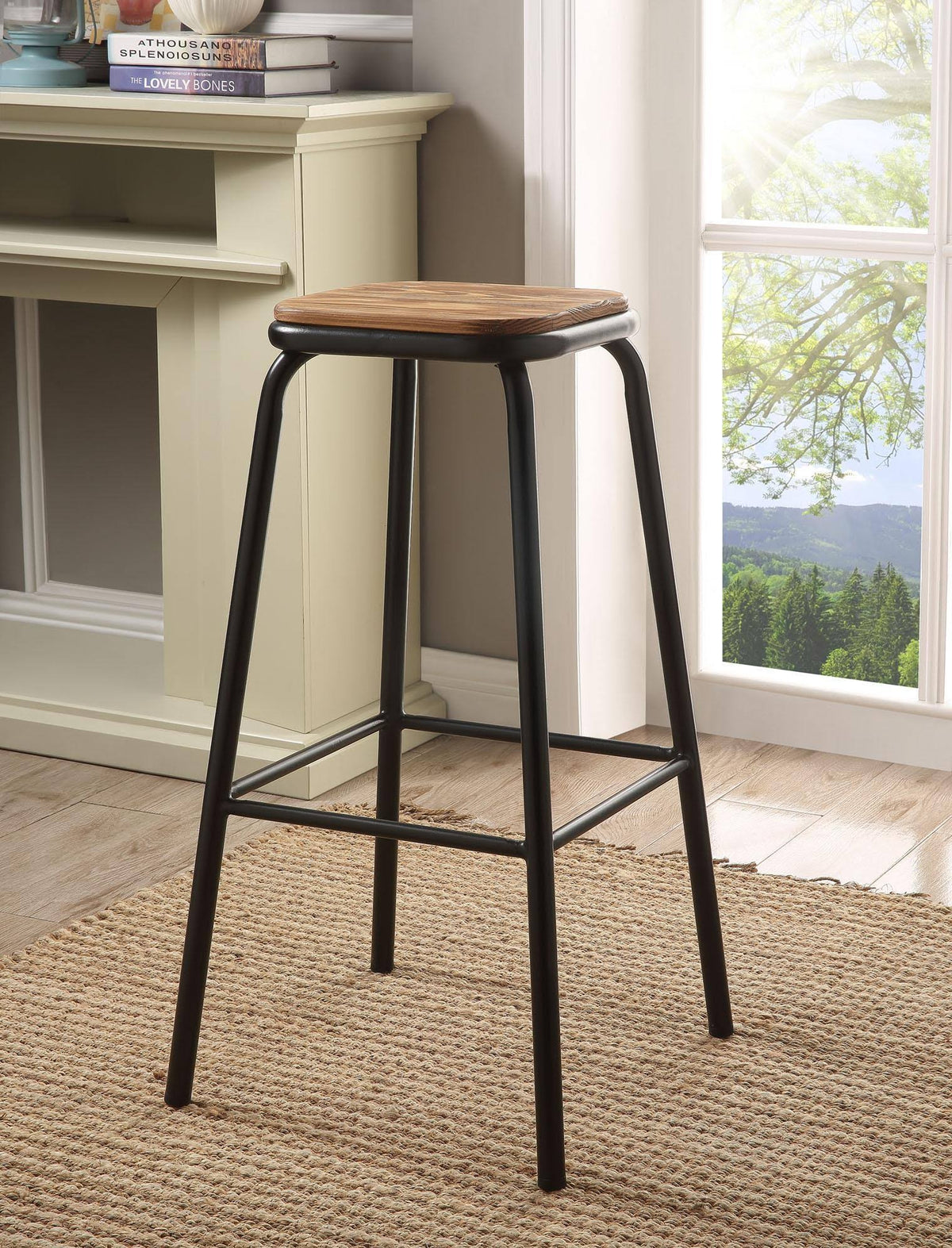 Natural & Black Bar Stool Set of 2 U7523