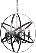 Black 6-Light Farmhouse Chandelier with Spherical Shade O438