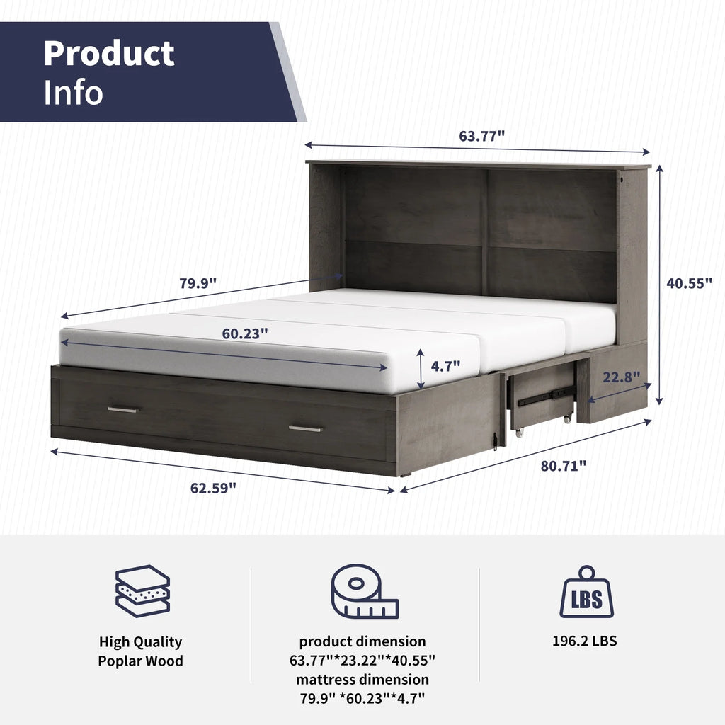 Queen Size Grey Murphy Cabinet Bed with USB Charging Station R6477