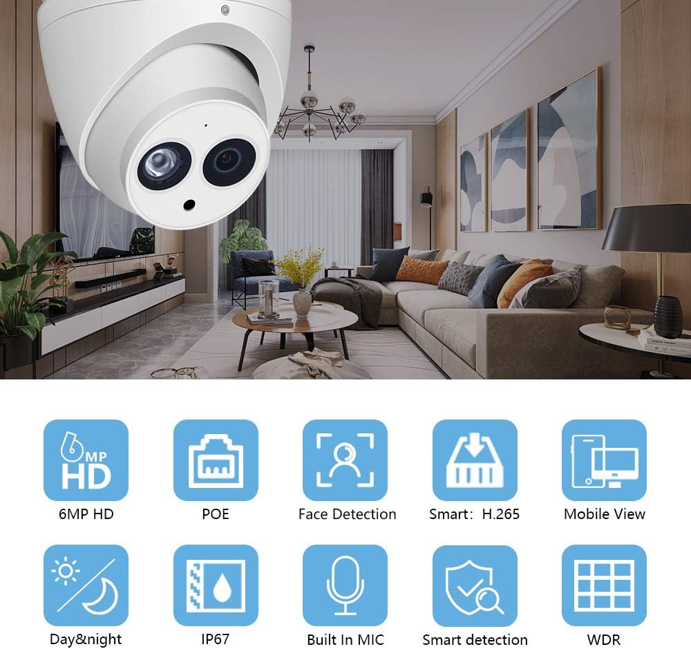 6MP HD POE IP Eyeball Dome Camera with Built-in MIC, IP67 J2630