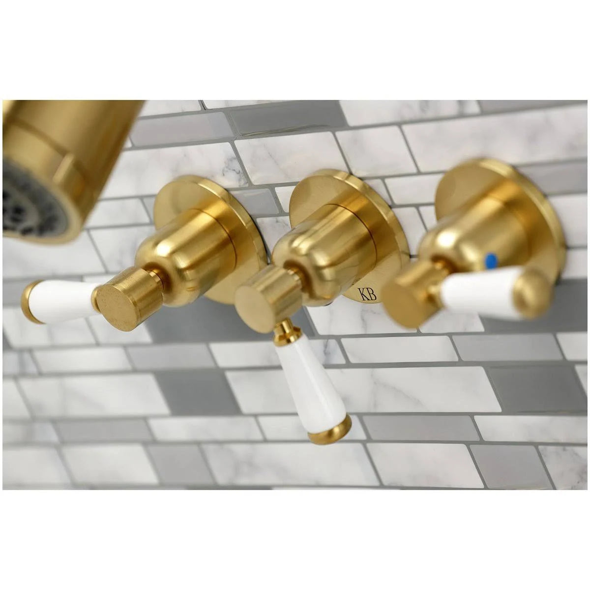 Brushed Nickel Three-Handle Tub and Shower Faucet L488