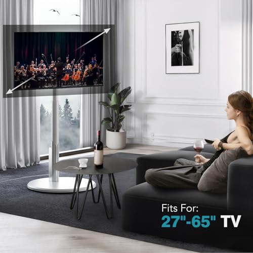 Mobile TV Stand with Power Outlet, Rolling TV Cart for 27-65 Inch Monitors, Height Adjustment, Ambient Lighting P167