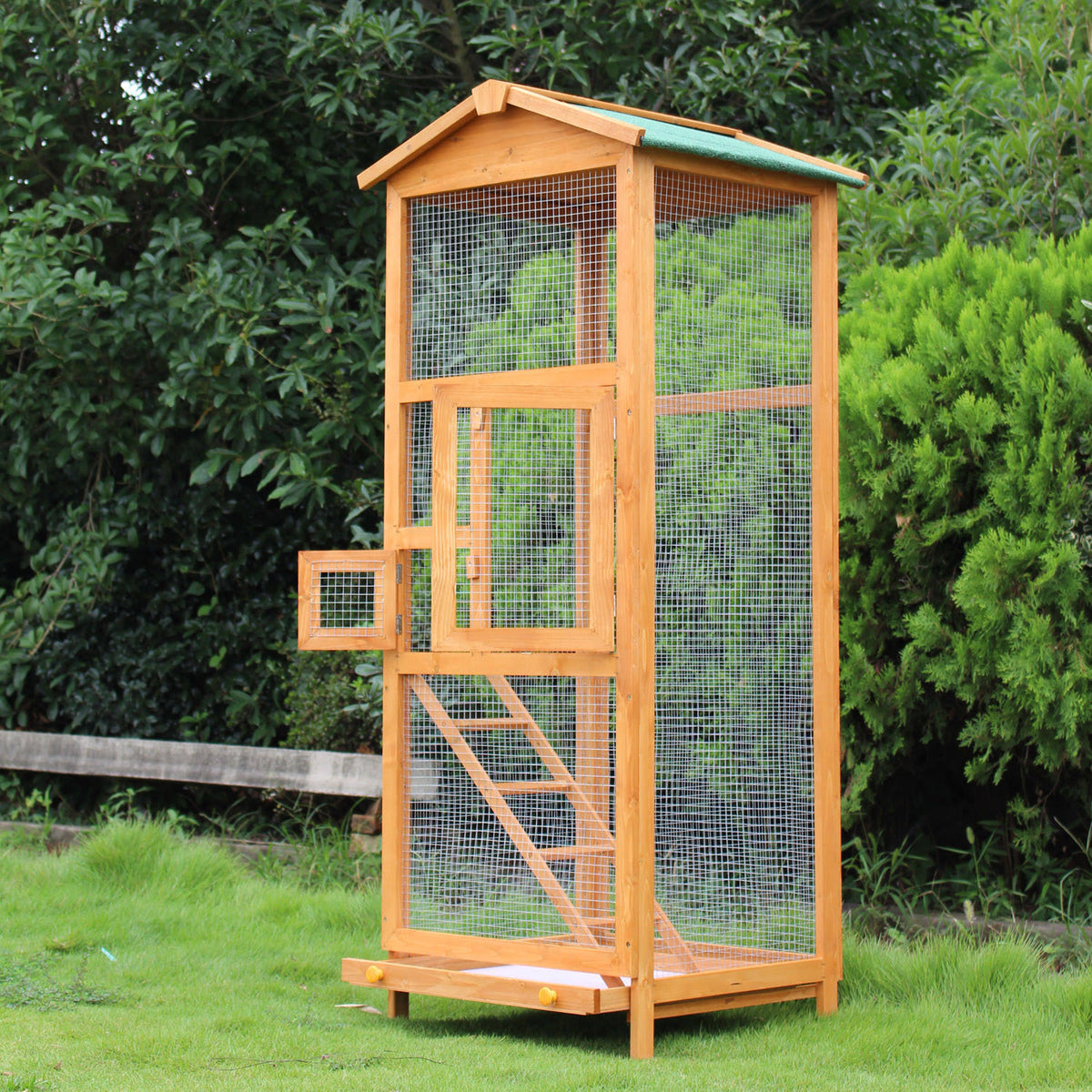 Large Wooden Bird Cage with Ladder and Feeder N265