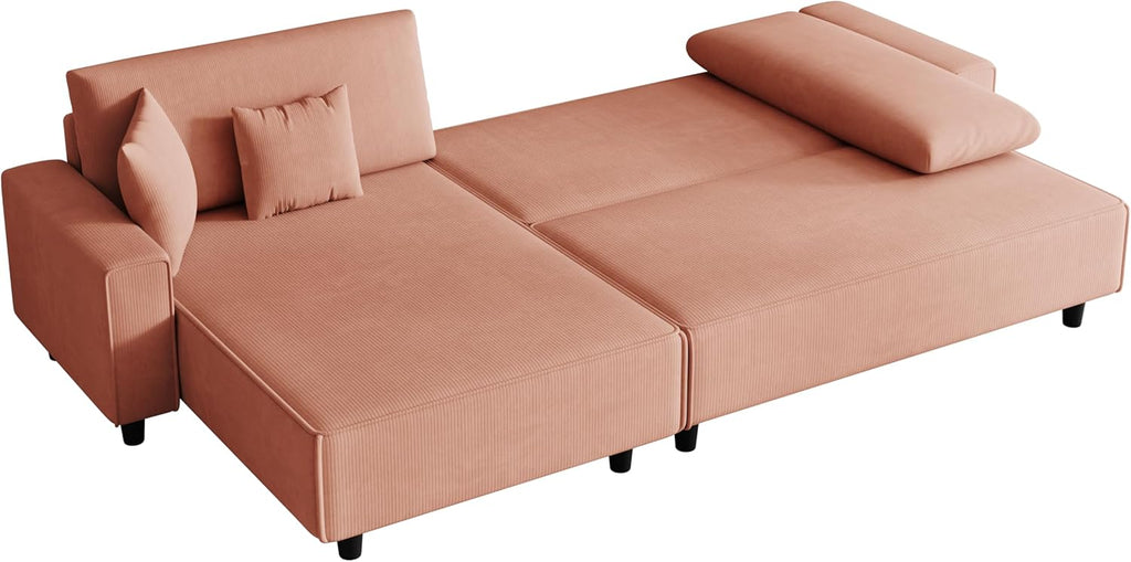 Orange Corduroy Sofa Bed with 2 Pillows N32157