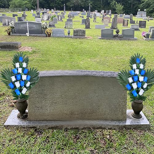 2 Sets Artificial Cemetery Flowers with 2 Long Nail Vases (18 Heads) C30676
