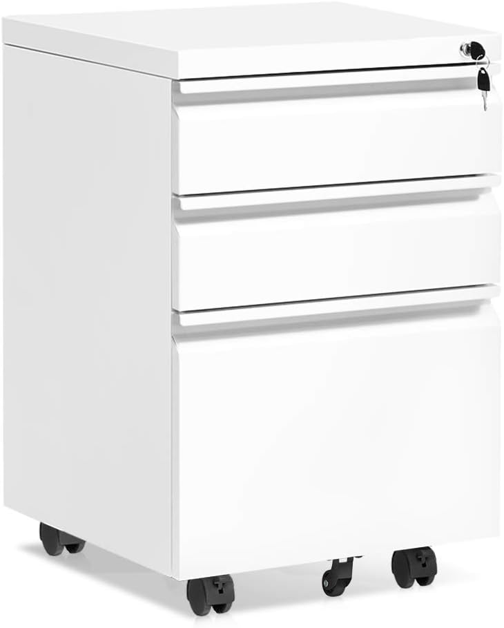 Black 3 Drawer Metal Rolling File Cabinet with Lock R4944