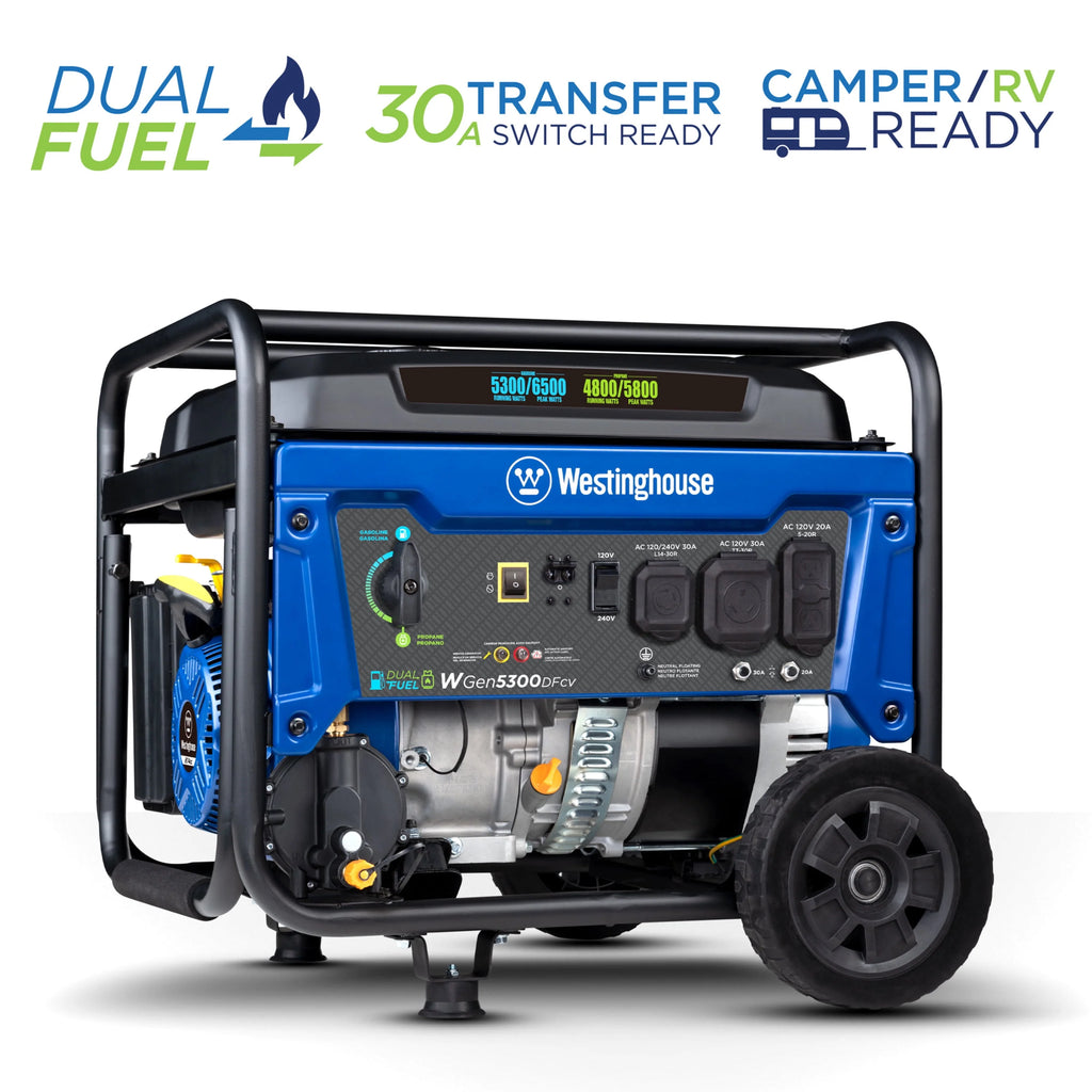 6500 Peak Watt Dual Fuel Portable Generator with CO Sensor and Wheel Kit W747