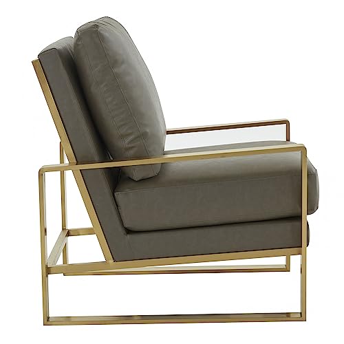 White Leather Accent Armchair with Gold Frame H72882