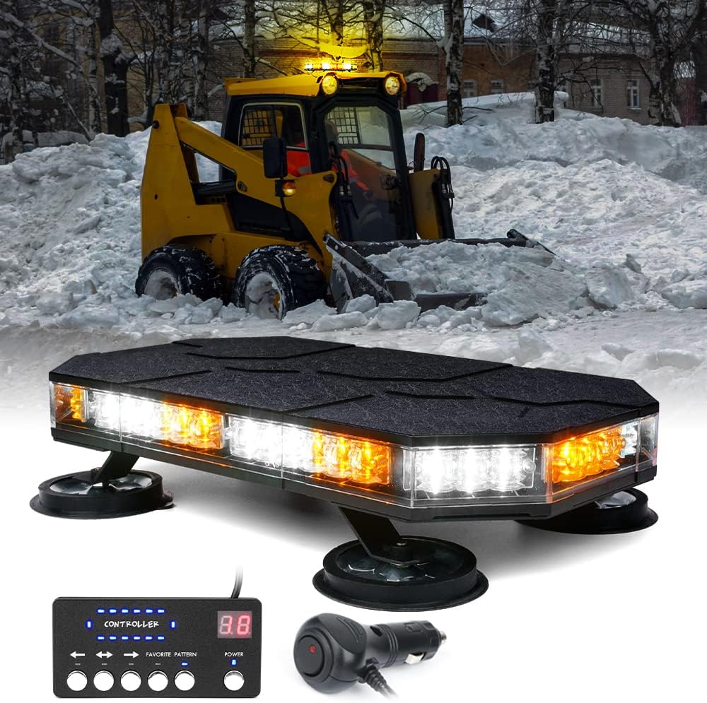LED Rooftop Strobe Beacon Lights Magnetic Base 38 Flashing Modes White Amber Q1866
