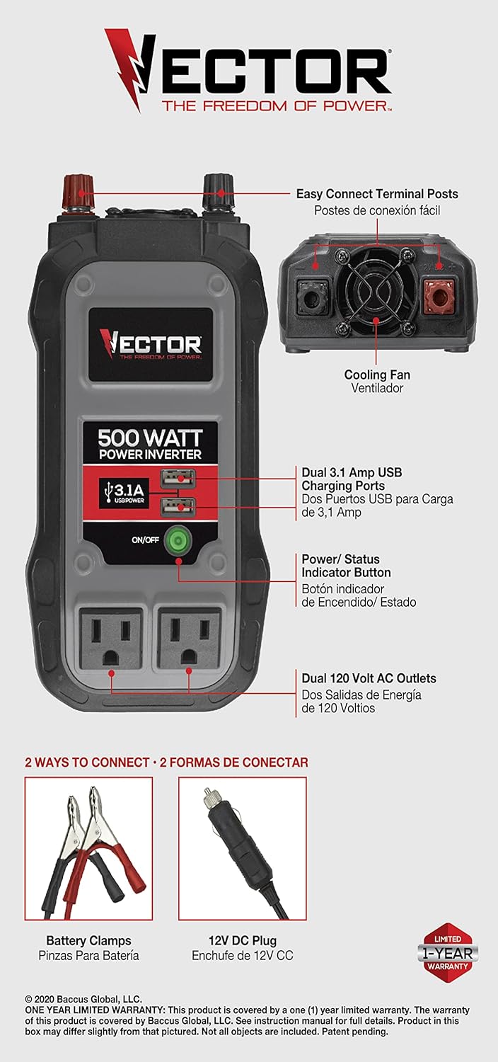 500 Watt Power Inverter with Dual USB Charging Ports T905057