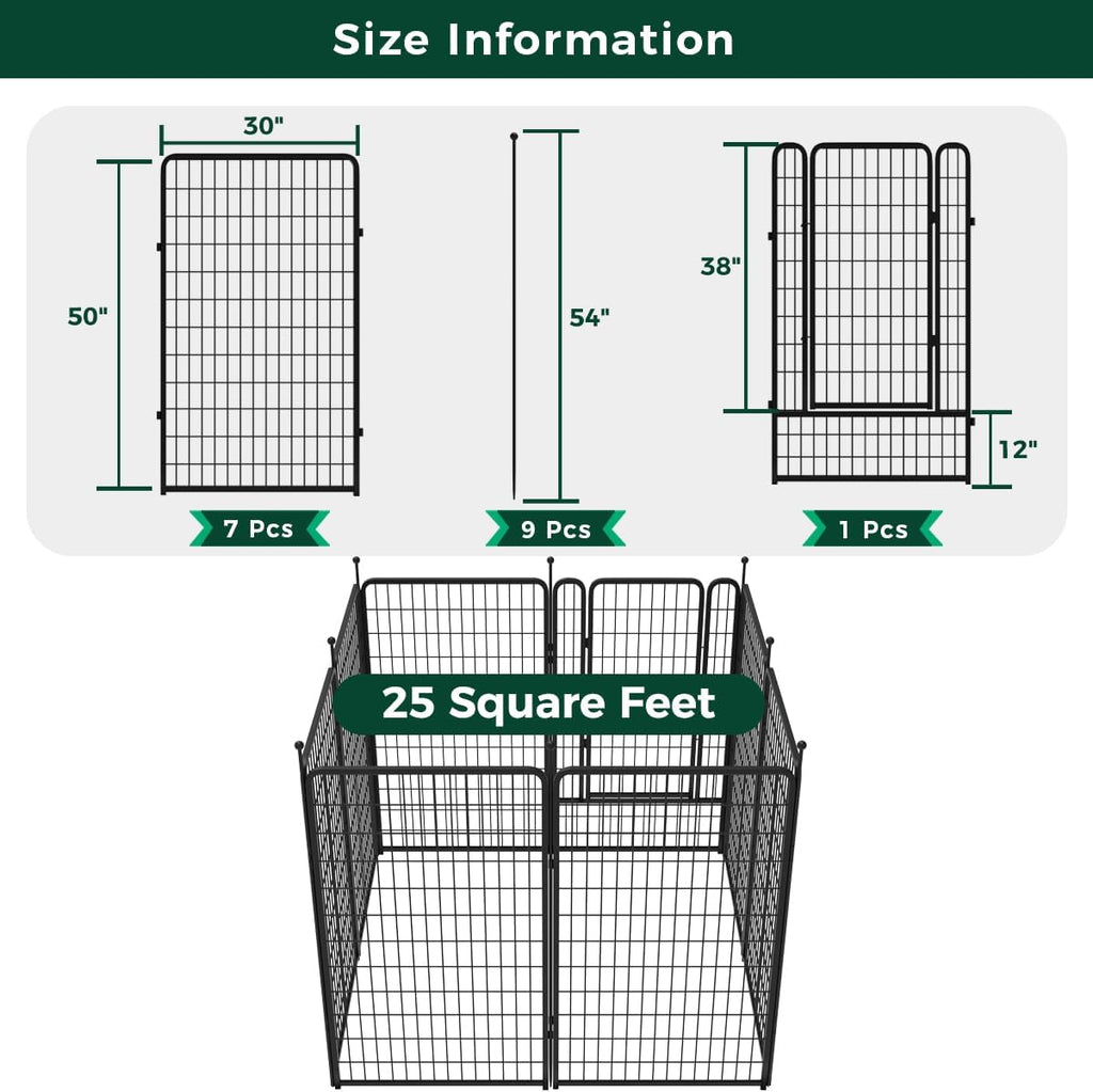 Black 7 Panels+1 Gate Metal Fence P865875