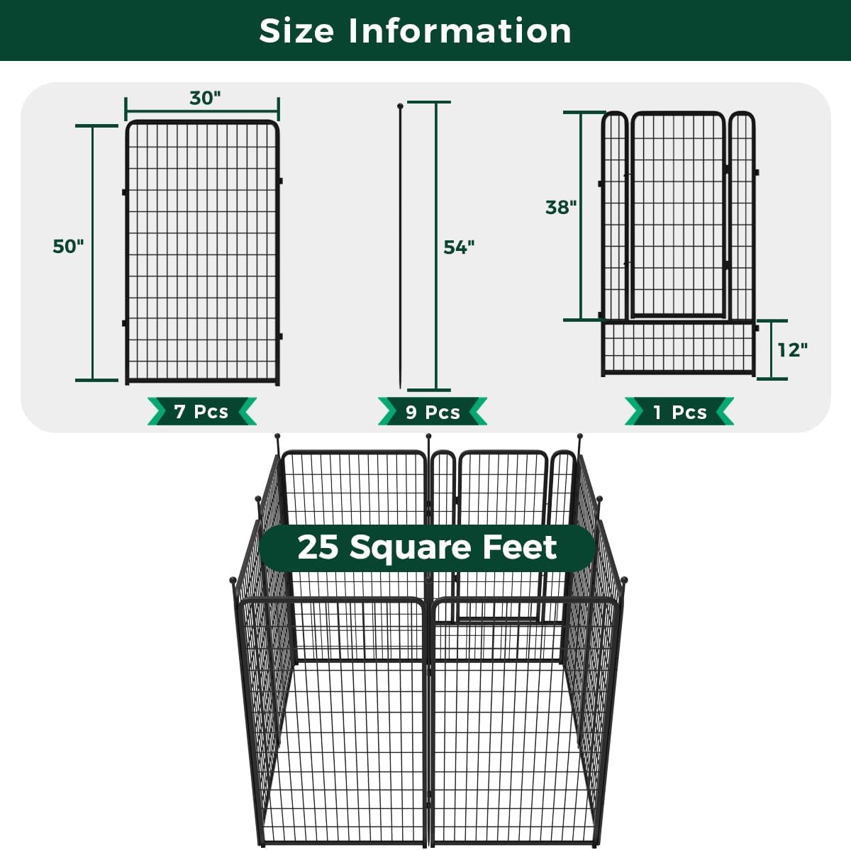 Black 7 Panels+1 Gate Metal Fence P865875