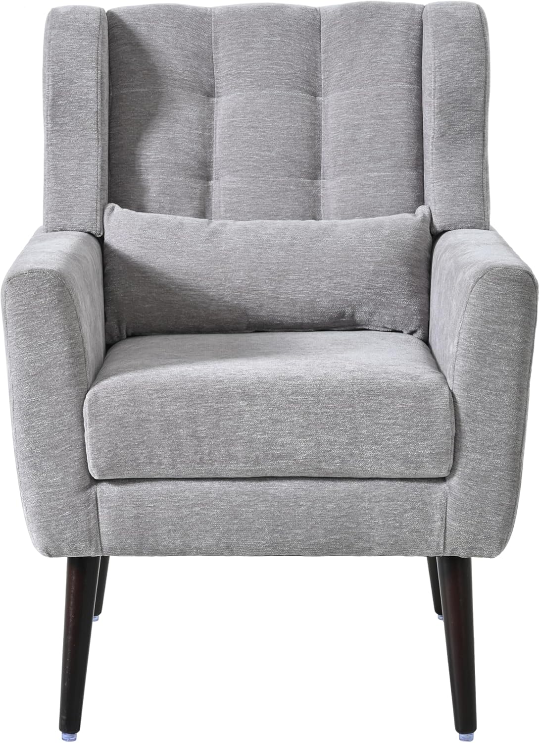 Chenille Upholstered Accent Chair with Pillow, Solid Wood Leg S498
