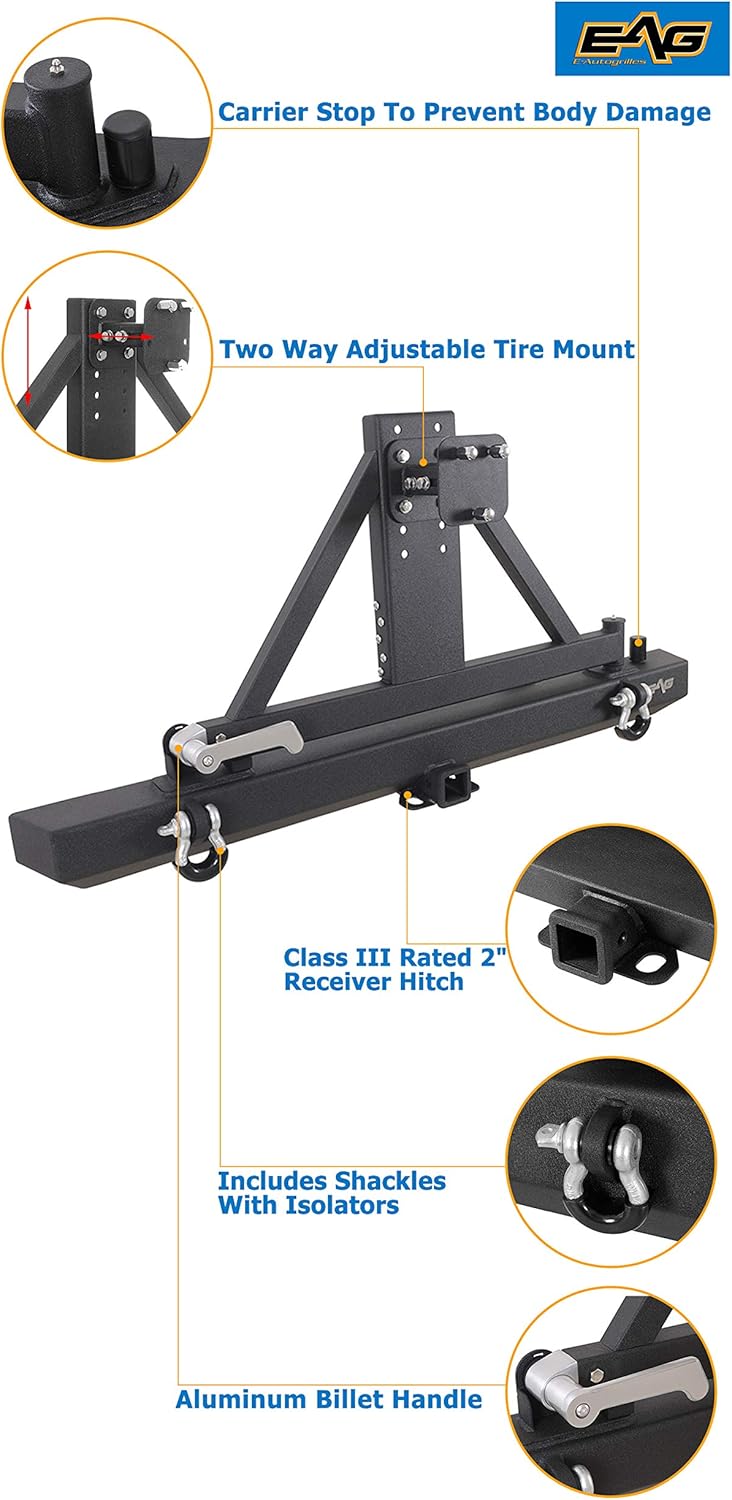 Black Textured Rear Bumper with Tire Carrier E1974