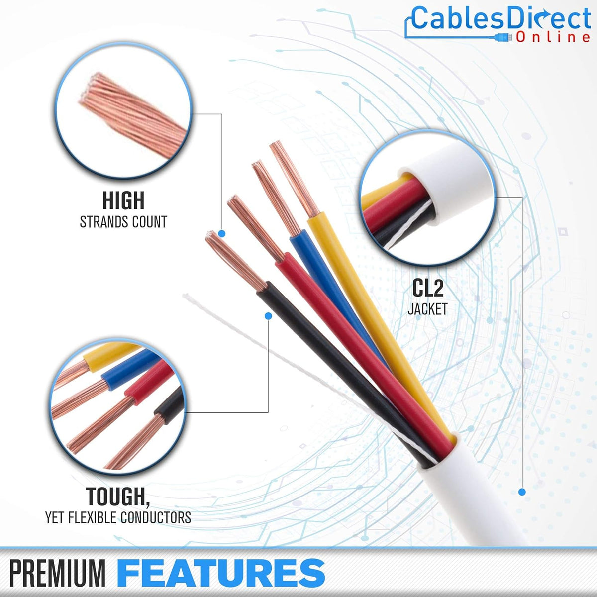 250ft 18AWG 4 Conductors CL2 Speaker Cable Wire S4425