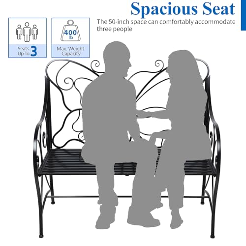 Black Cast Iron Metal Outdoor Bench with Armrests V929901