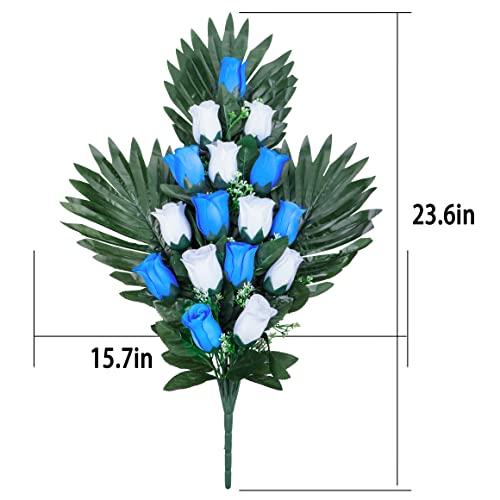 2 Sets Artificial Cemetery Flowers with 2 Long Nail Vases (18 Heads) C30676