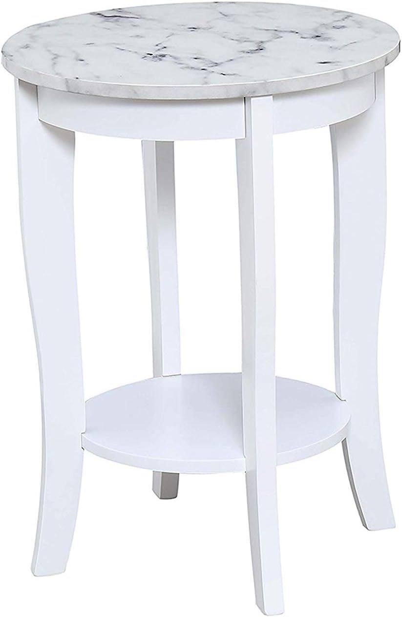 White Faux Marble Round End Table I672193