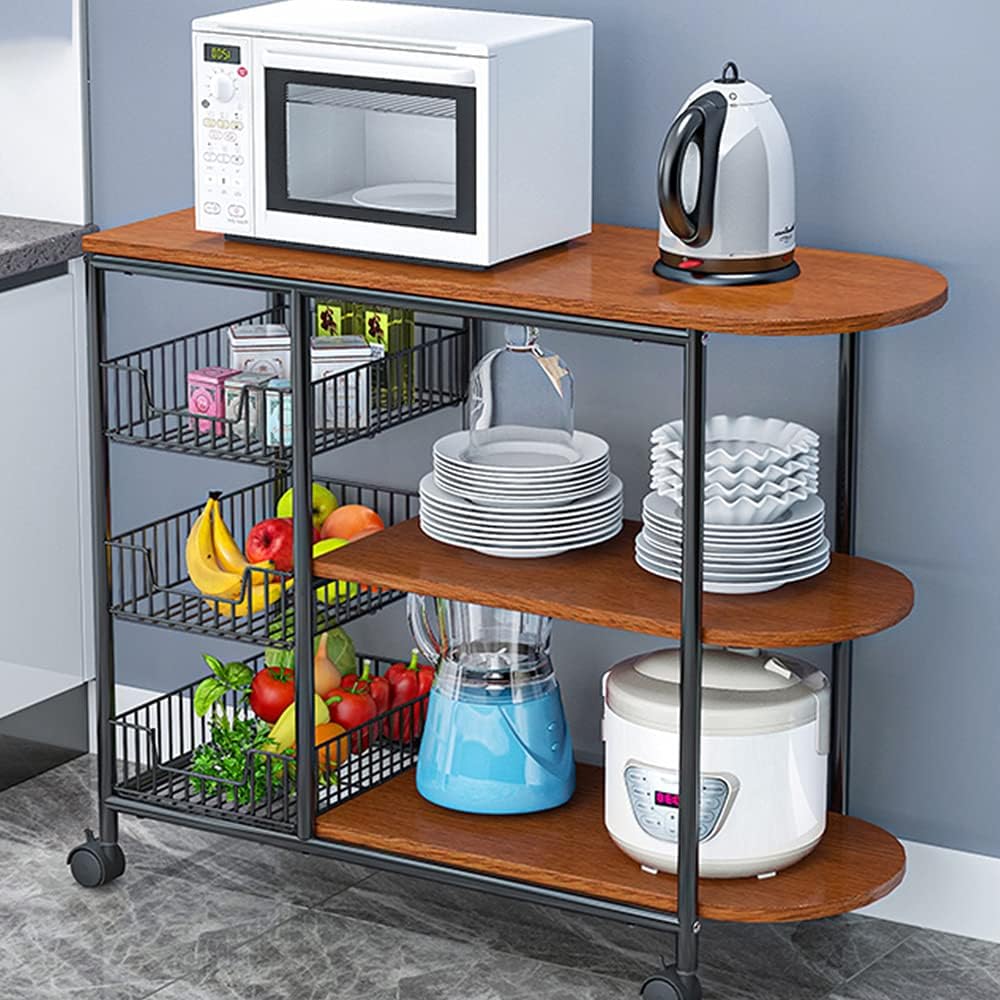 Rolling Kitchen Bakers Rack Microwave Stand 3-Tier Table on Wheels F95022