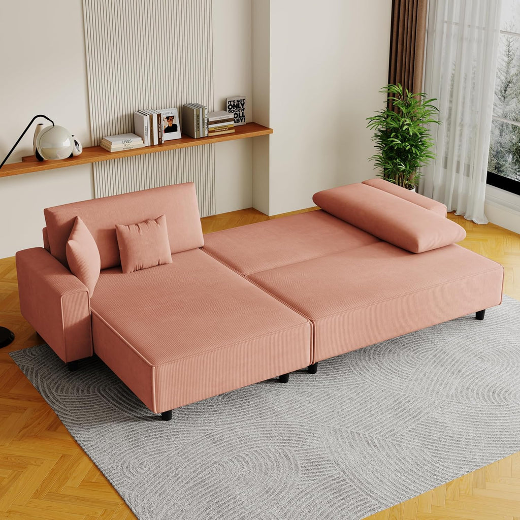 Orange Corduroy Sofa Bed with 2 Pillows N32157
