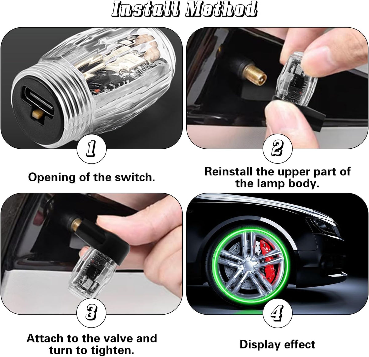 4 PCS Tire Valve Light LED Wheel Lights F10890