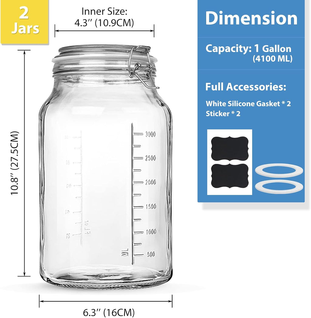 2 Pack 1 Gallon Glass Storage Jars with Airtight Lids G65814