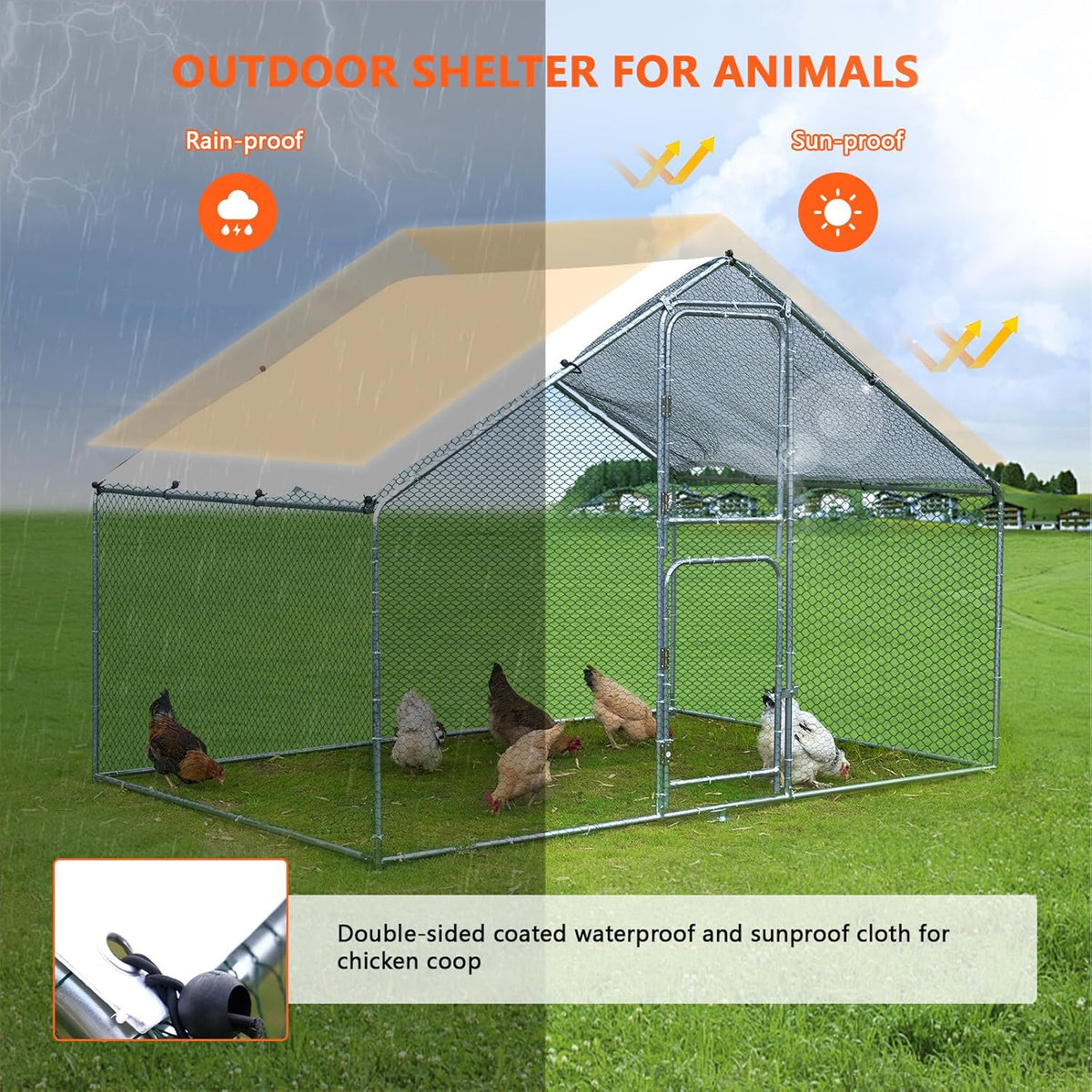 Large Metal Chicken Coop with Anti-UV Cover (9.8 * 6.6FT) X406207