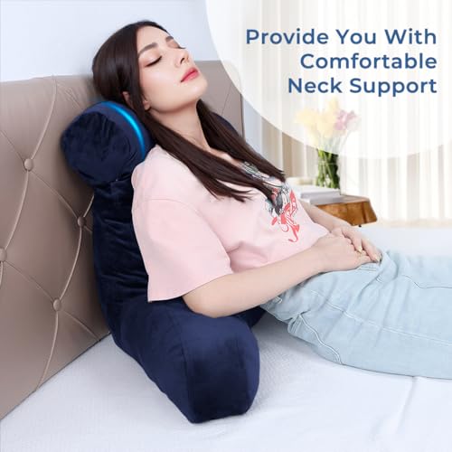 Grey Backrest Pillow with Arms, Headrest, Pockets, Removable Washable Cover, Detachable Neck Roll (Large 27") E938