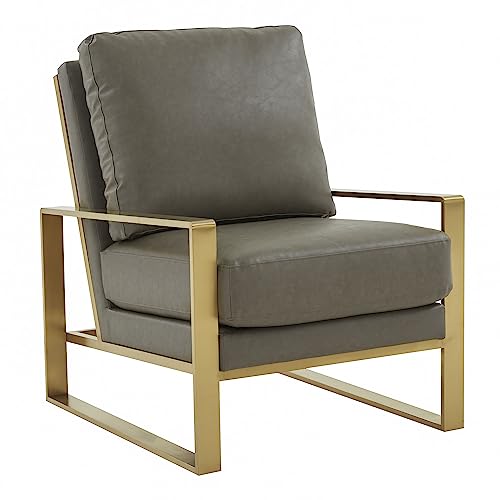 White Leather Accent Armchair with Gold Frame H72882