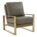 White Leather Accent Armchair with Gold Frame H72882