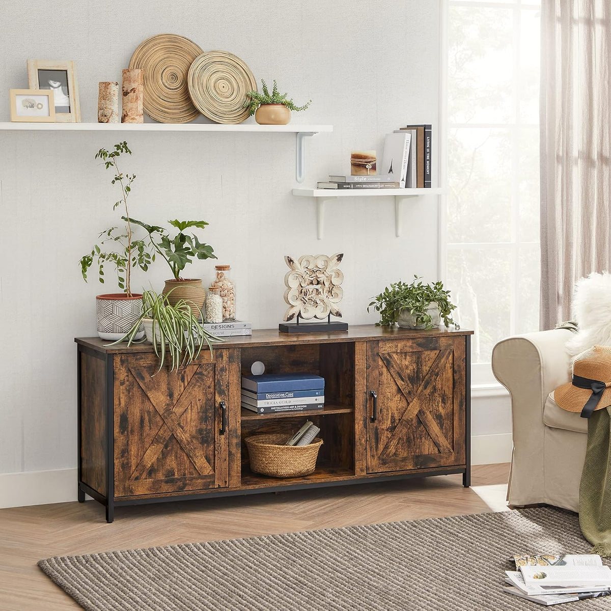 Farmhouse TV Cabinet with Adjustable Shelves I35988