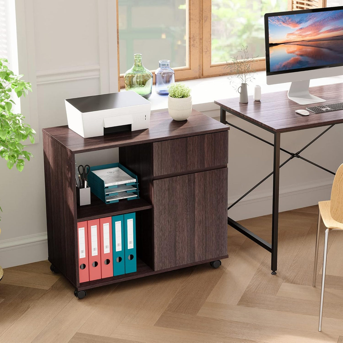 Wood File Cabinet with Storage Shelves E8128