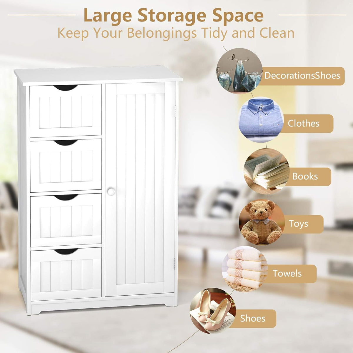 Bathroom Floor Cabinet with 4 Drawers and Door Y7605