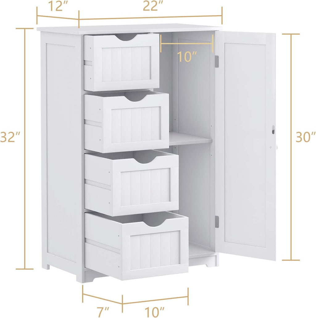 Bathroom Floor Cabinet with 4 Drawers and Door Y7605